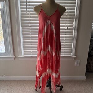 Women’s Coral Tie-Dye Swim Coverup Maxi Dress